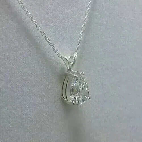 14K White Gold Plated 2.00Ct Simulated Diamond Solitaire Pendant Necklace