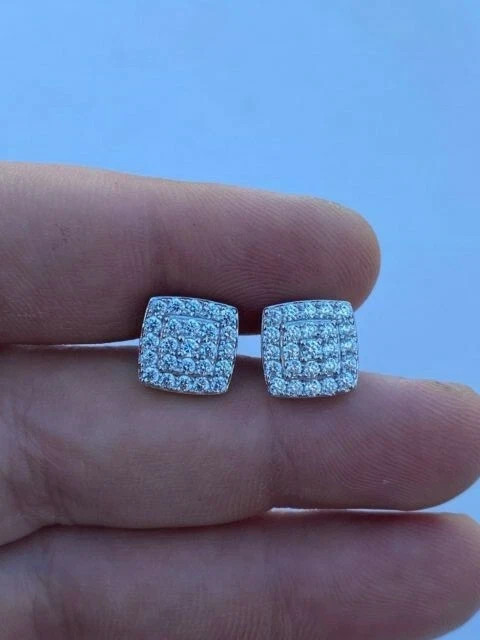 1.3 CT Round Cut Simulated Diamond Cluster Stud Earrings 14k White Gold Plated