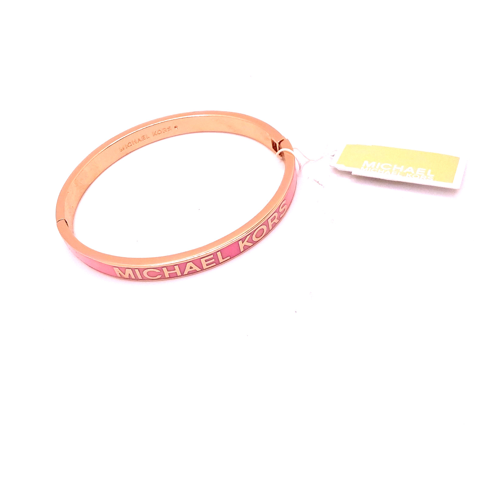Michael Kors Rose Gold Pink Enamel Inlay Hinged Bangle Bracelet