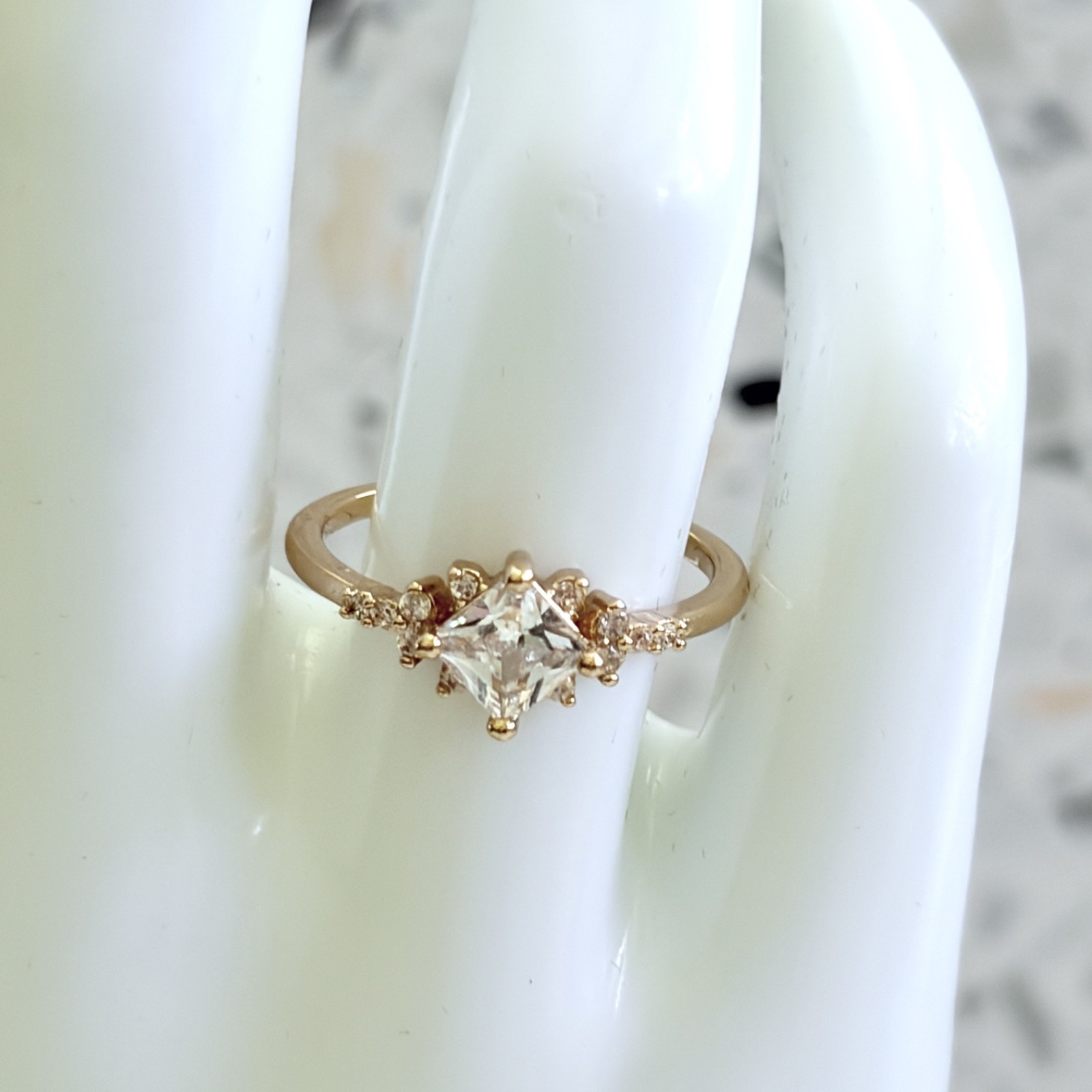 14k Yellow Gold & 925 Sterling Simulated Sapphire Princess Cut Kite Women’s Ring