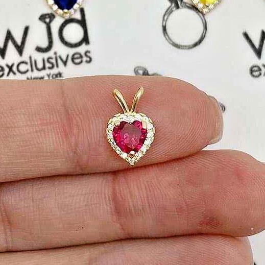 14K Yellow Gold Birthstone and CZ Heart Shape Pendant 0.5″