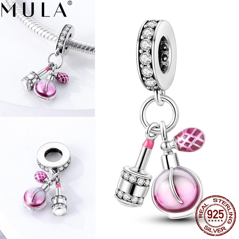 MULA 925 Sterling Silver Perfume Lipstick Pendant Charm CZ for Bracelet Necklace