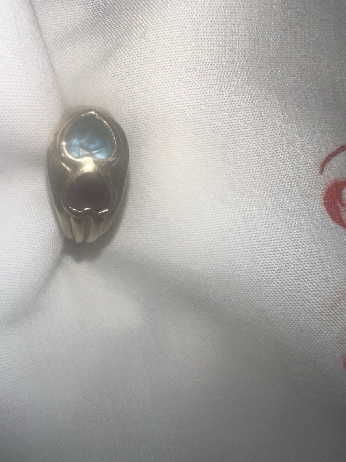 14k Yellow Solid Gold Custom heart shaped Amethyst and Blue Topaz size 7