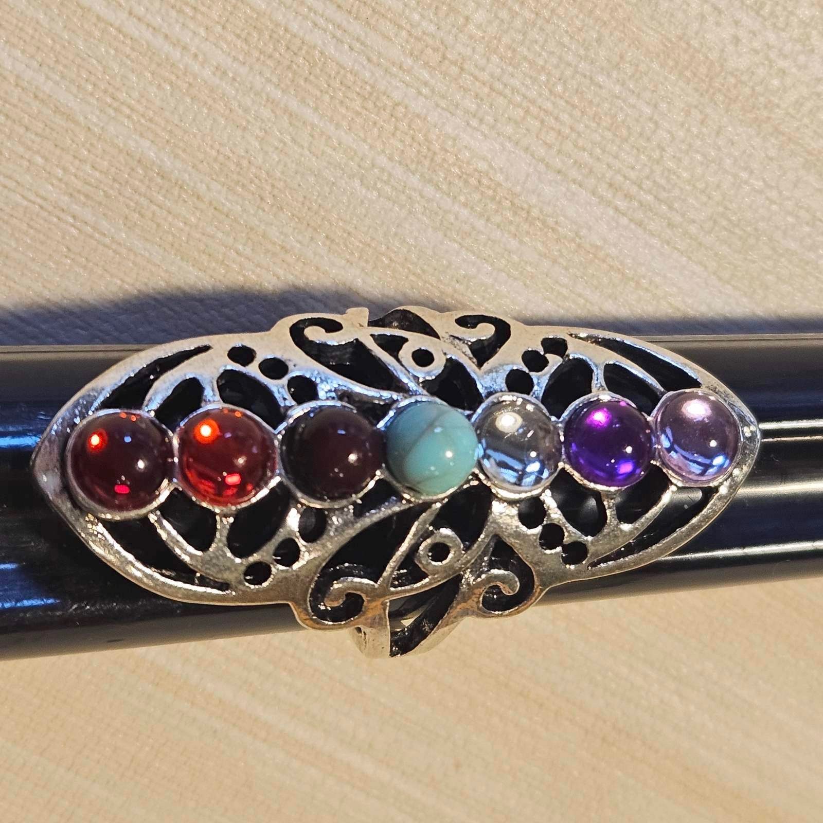 Multicolor Chakra Artificial Gemstone Ring. Size 5.5