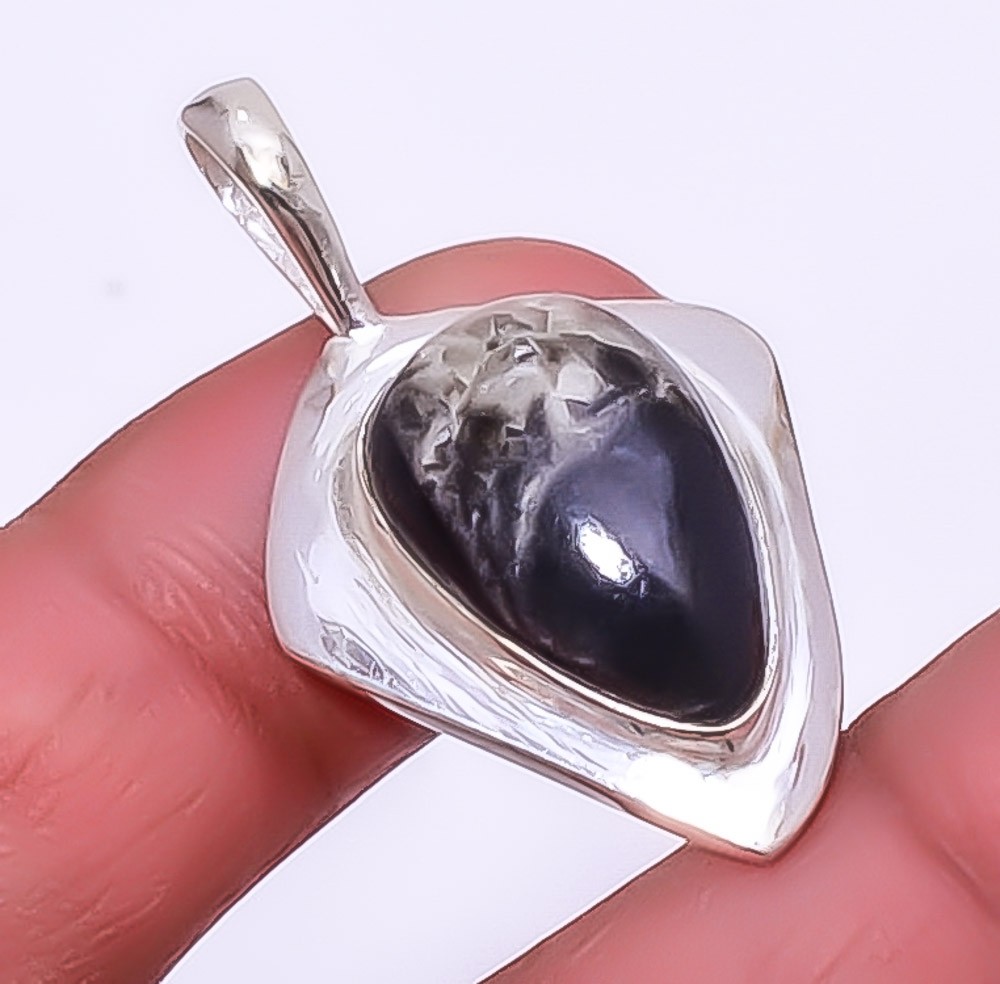 Fossil Orthoceras – Morocco Silver Handmade Pendant 1.44″ T51