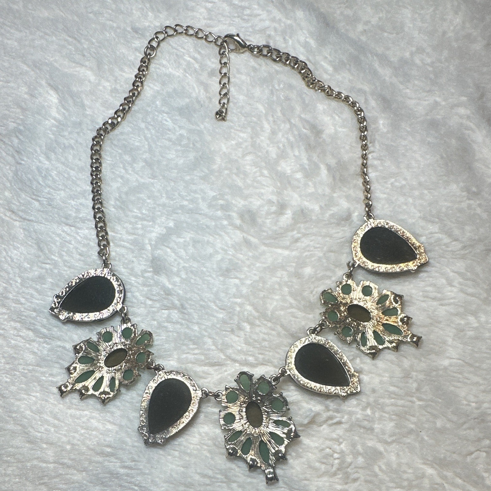 Brown and Sage Green Bib Collar Necklace Brow Teardrop Green Flower
