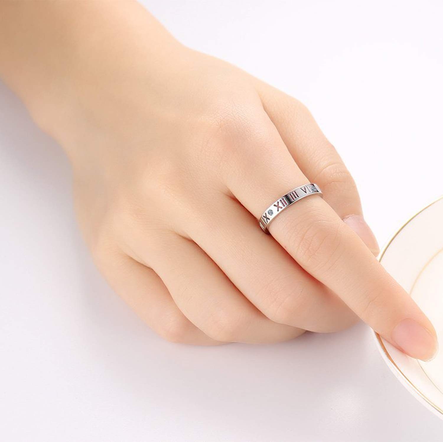 Openwork Roman Numerals Ring for Women Men of Stainless Steel & CZ Setting Si…