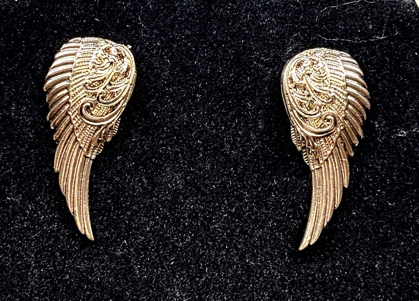 Kirks Folly Angel Wings Pierced Earrings (Antique Goldtone) New