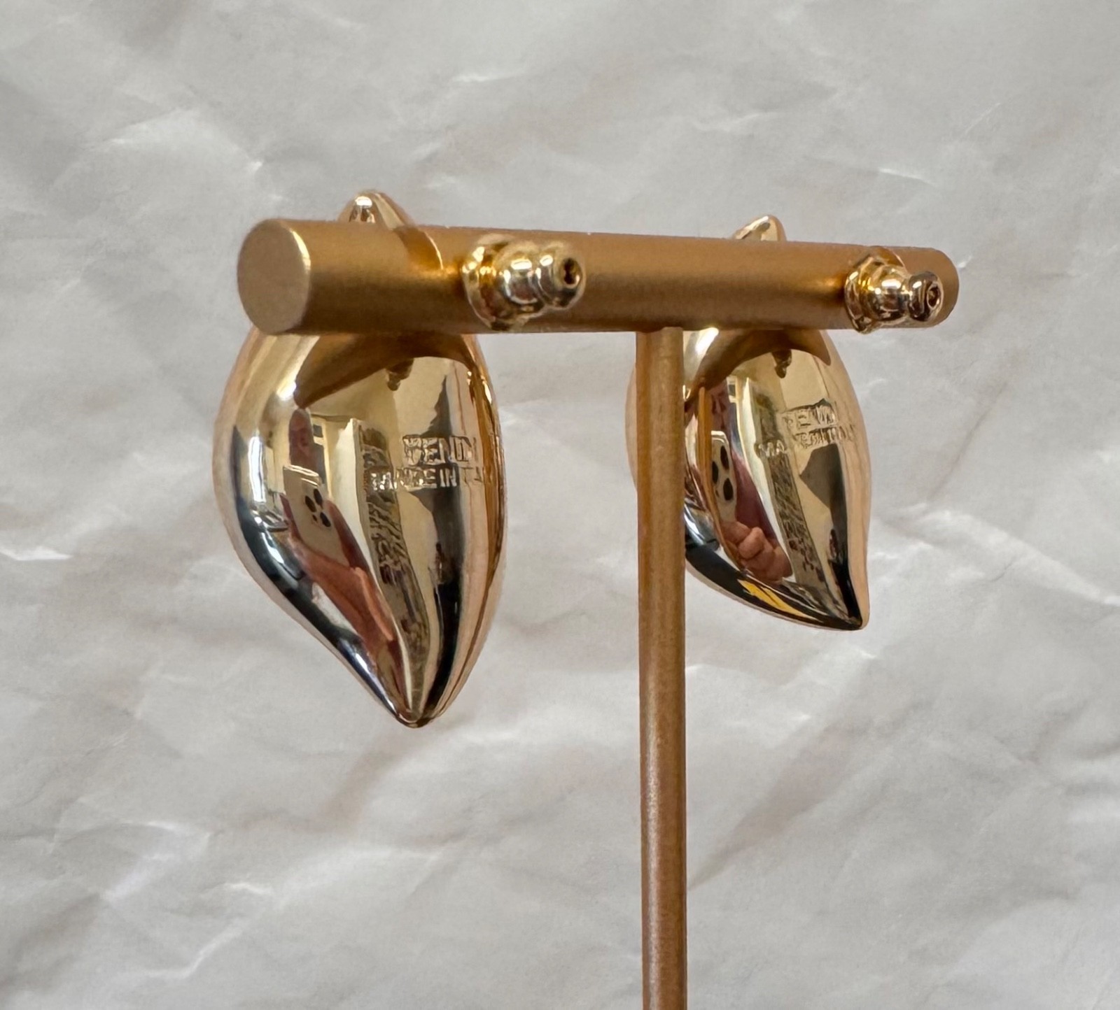 Fendi Gold Tone Sculptural Clip-On Earrings # 553