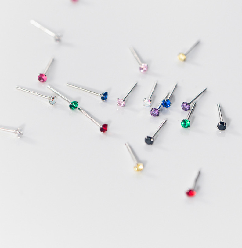 GENUINE SOLID 925 STERLING SILVER CZ STUD EARRINGS 2mm TINY WOMEN GIRL