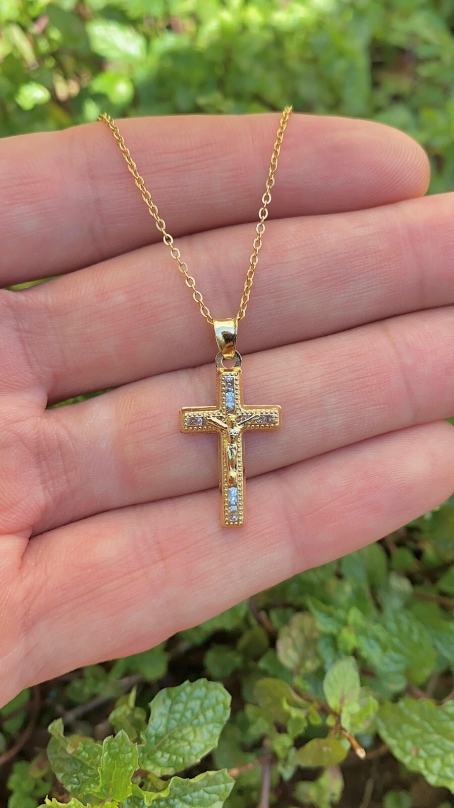 14K Gold Filled Cross Necklace Charm Crucifix Toddler Cable Chain Cadena Jóvenes