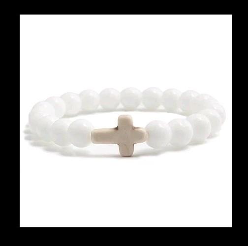 Charm Natural Stone Bracelet Cross Black Lava Matte Beaded Bracelets Handmade