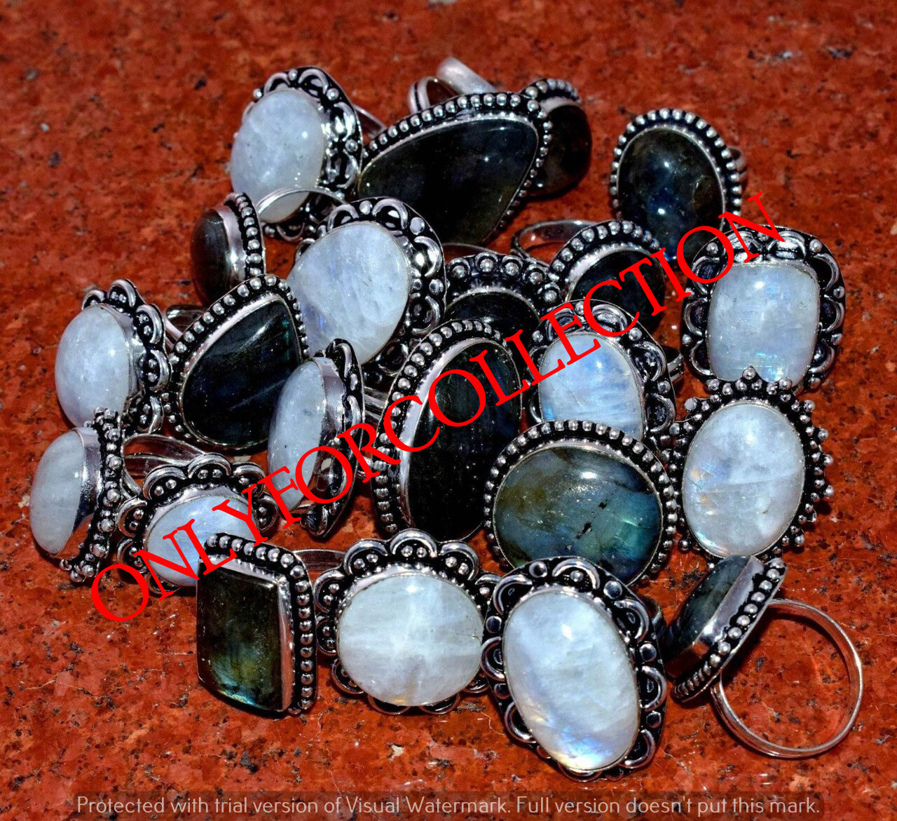 Moonstone & Labradorite Gemstone 925 Sterling Silver Plated Wholesale Lot Rings