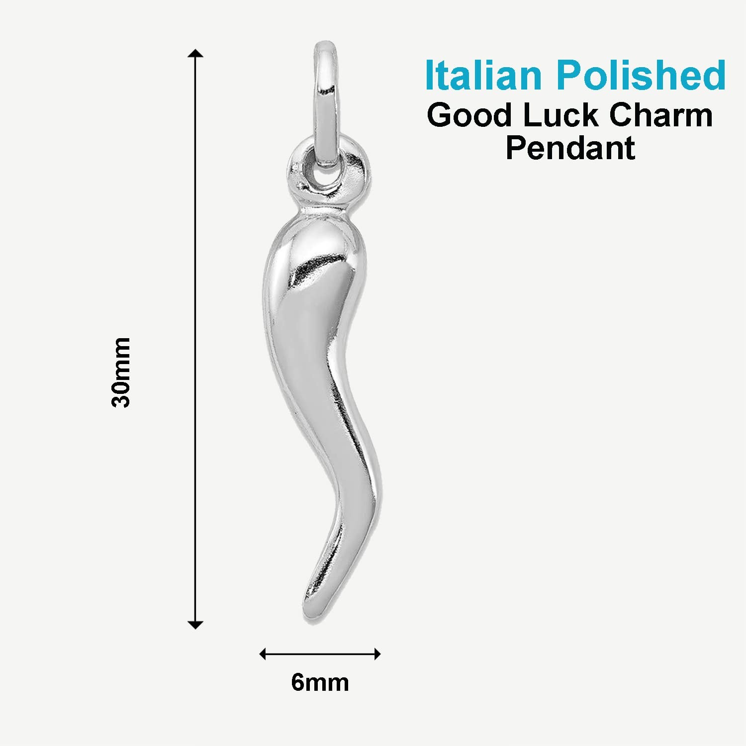 Sterling Silver Italian Polished Rhodium Horn Charm Pendant (6mm x 30mm)