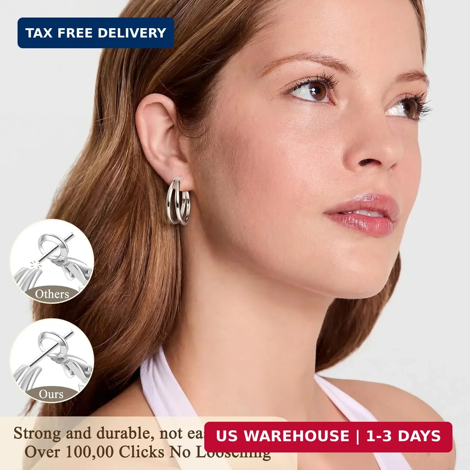 2mm Double Hoop Earrings for Women Lightweight Trendy Medium Larg Gold/Silver Ho