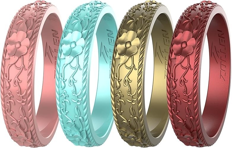 Silicone Wedding Rings for Women 4 Pack -Stackable Silicone Rubber Wedding Bands