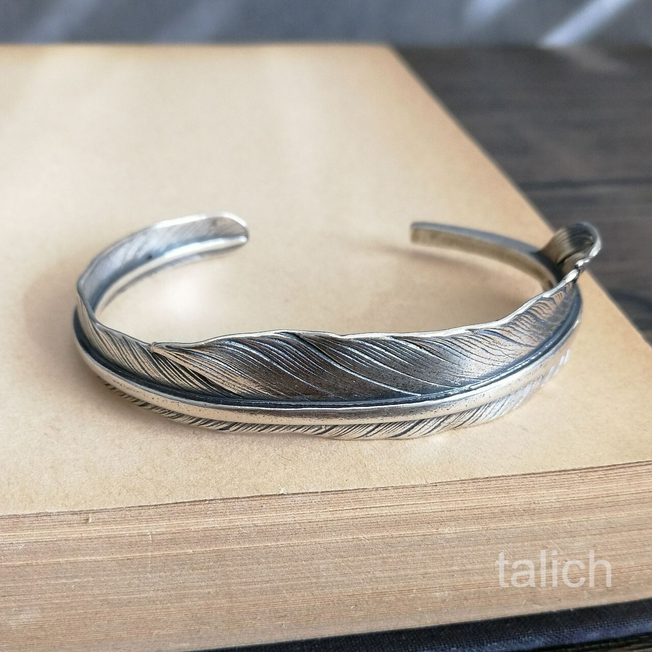 Solid 925 Sterling Silver Feather Cuff Bracelet Adjustable Unique Fine Details