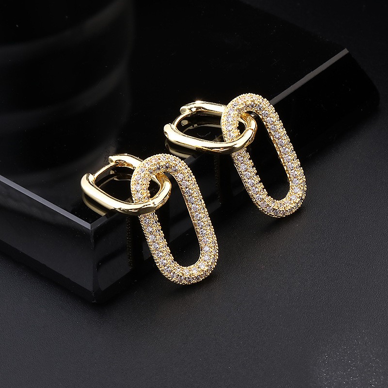 Gold Alloy-inlaid lustrous metal earrings Earrings Double Drop Earrings forWomen