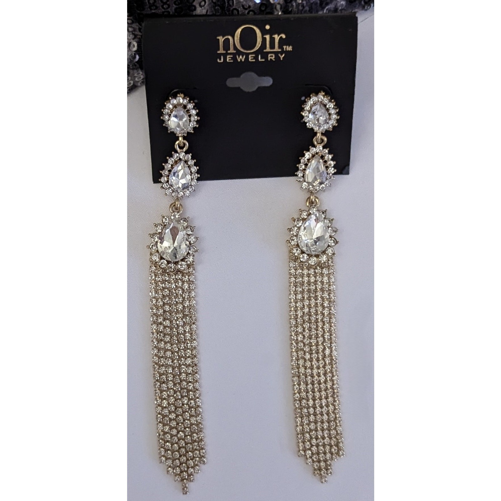 nOir Rhinestone Tassel Earrings