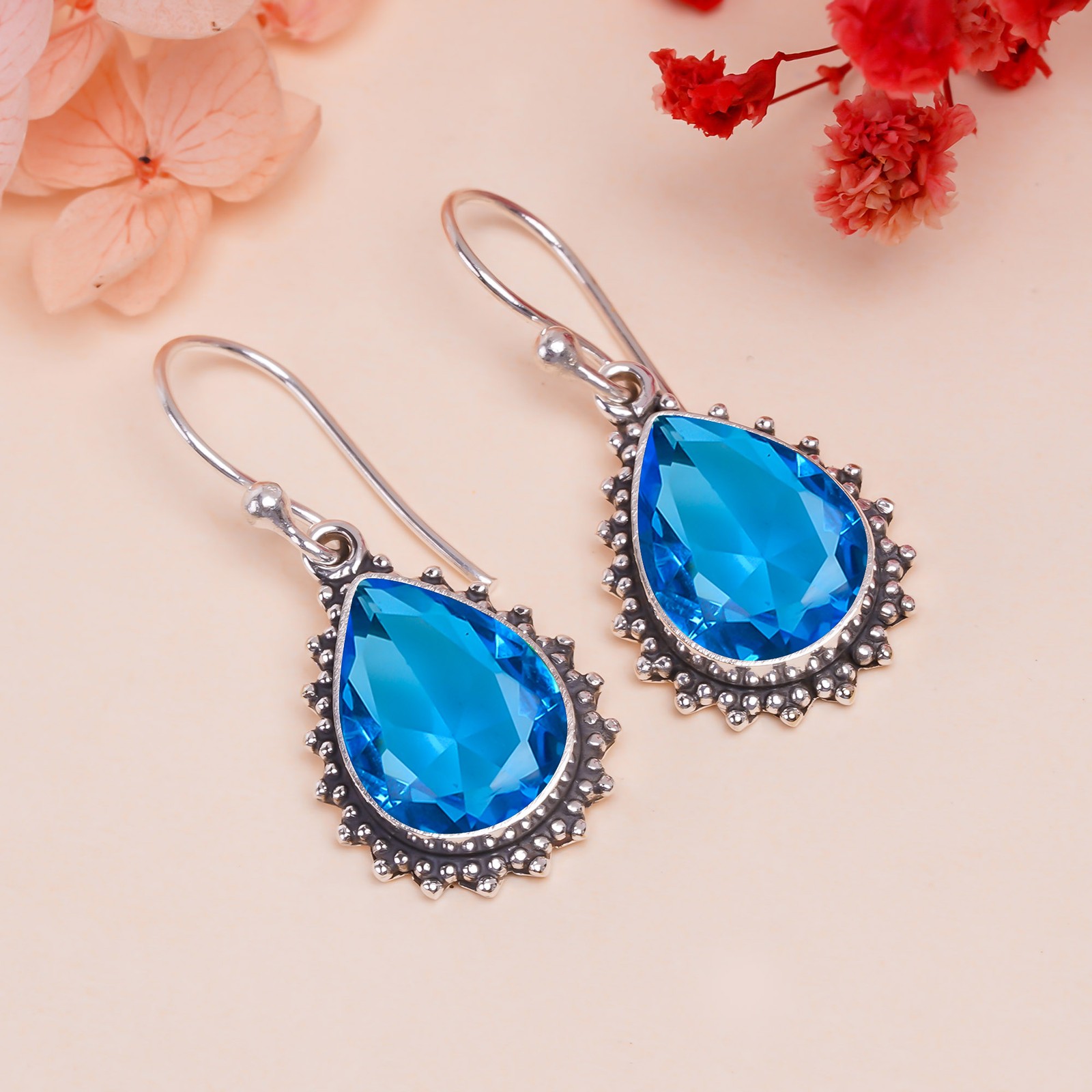 Blue Topaz 925 Sterling Silver Earring, Christmas Gift, Gift For Her E147419