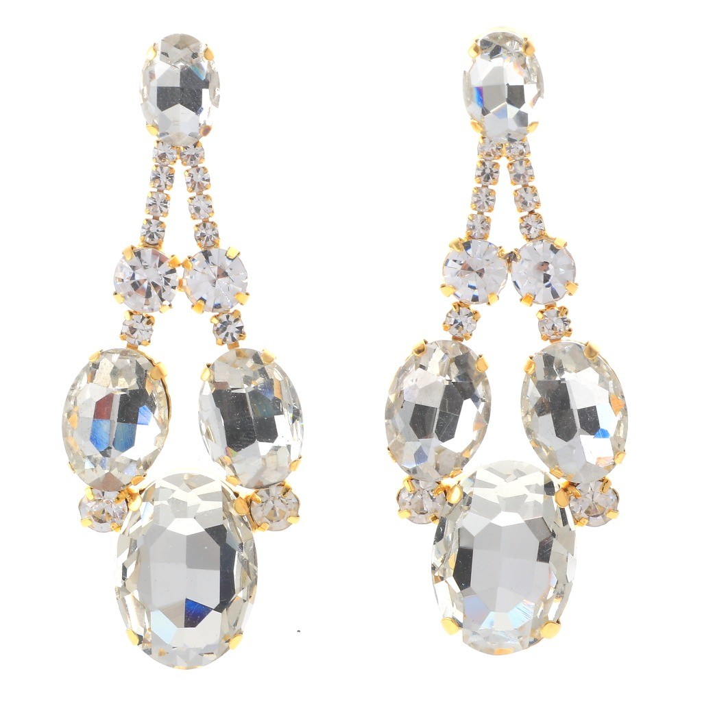 Gold Tone Metal Post Earrings with Rhinestone & Acrylic Jewelry Stone ESE8185…