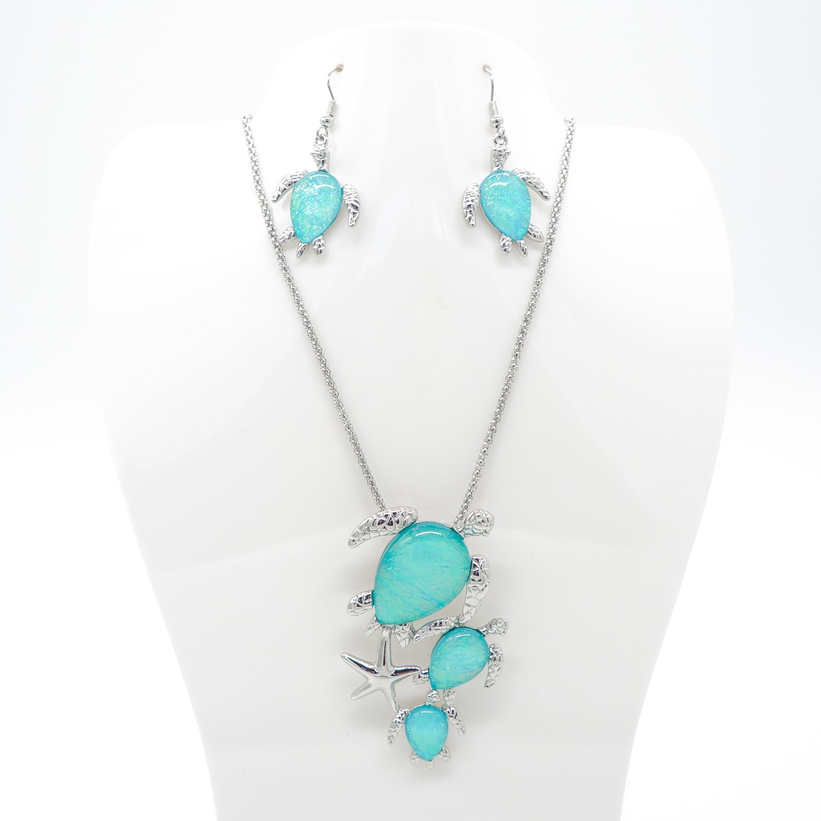 Resin Metal Alloy Fashion Necklace Pendant and Earring Set – Turtle Family