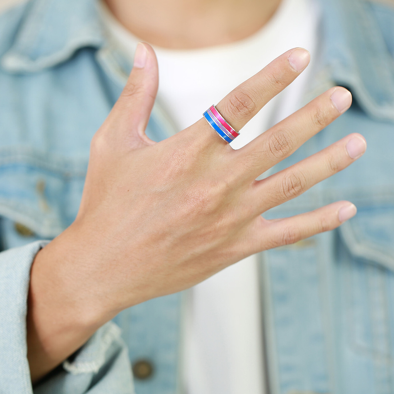 Pride Shack – Bi Pride Flag Stripes – Stainless Steel Enamel Ring Bisexual LGBTQ