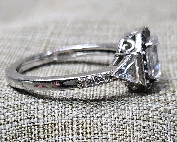 925 Sterling Silver Asscher Cut CZ Black Halo Ring Size 10 Art Deco Style