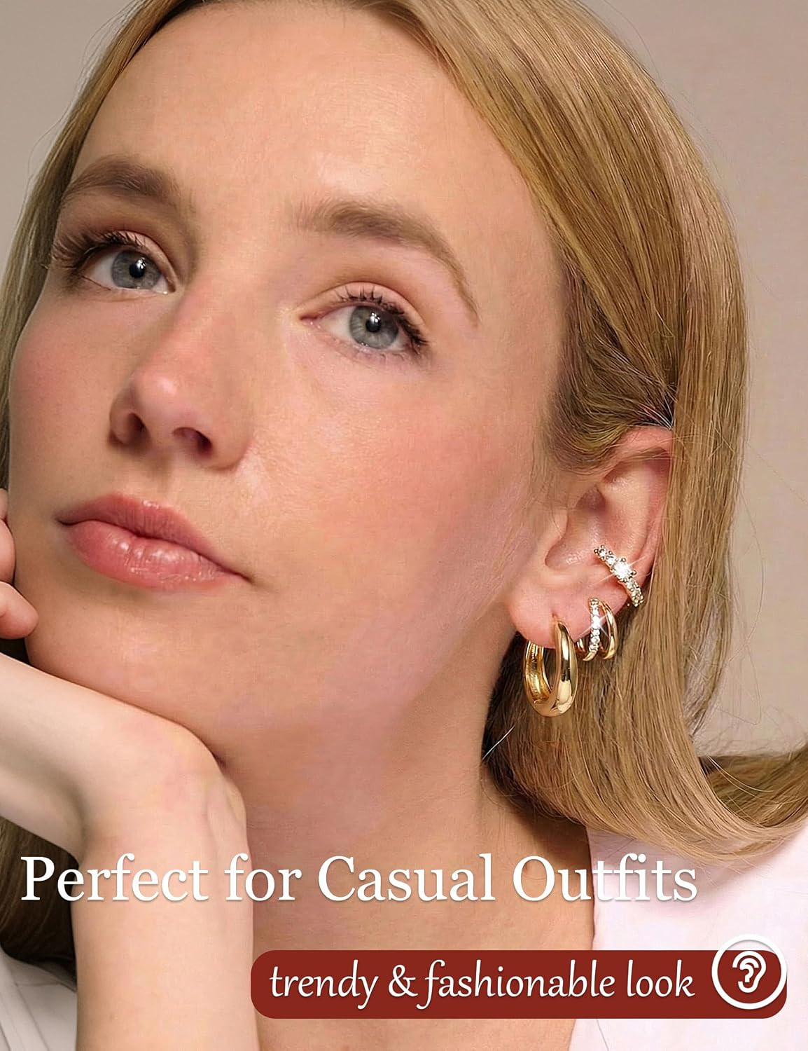 8 Pairs Gold Hoop Earrings Set for Women, 14K Gold Plated CZ Cartilage Earring f