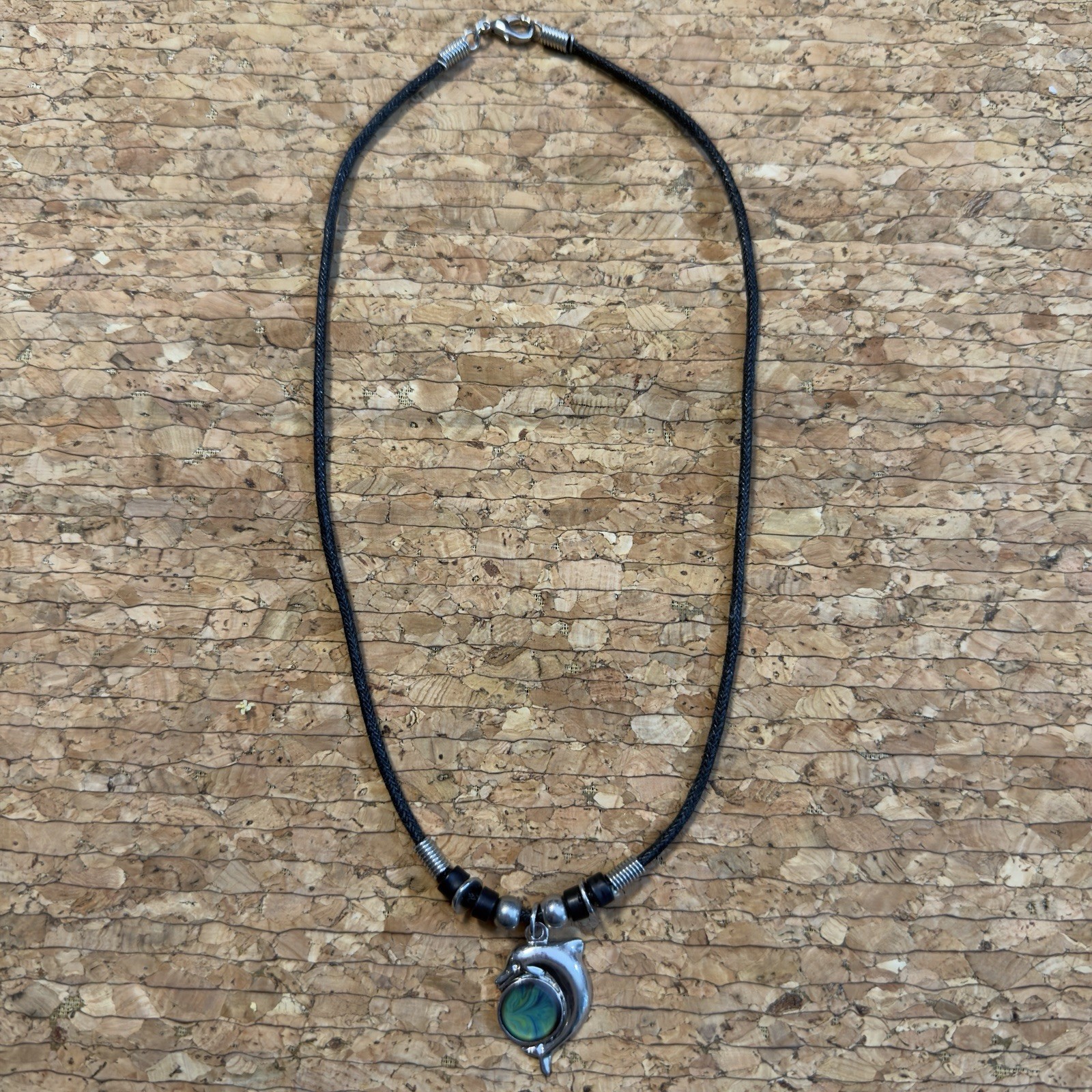 Vintage Y2K Mood Dolphin Necklace Color Change Pendant Black Cord Beach Boho