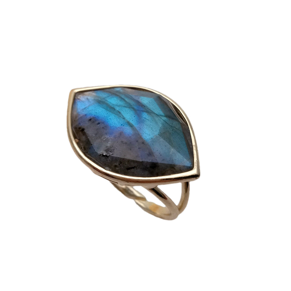 7.5″ Marquise Labradorite Finger Ring Adjustable Gold Plated Wedding Jewelry