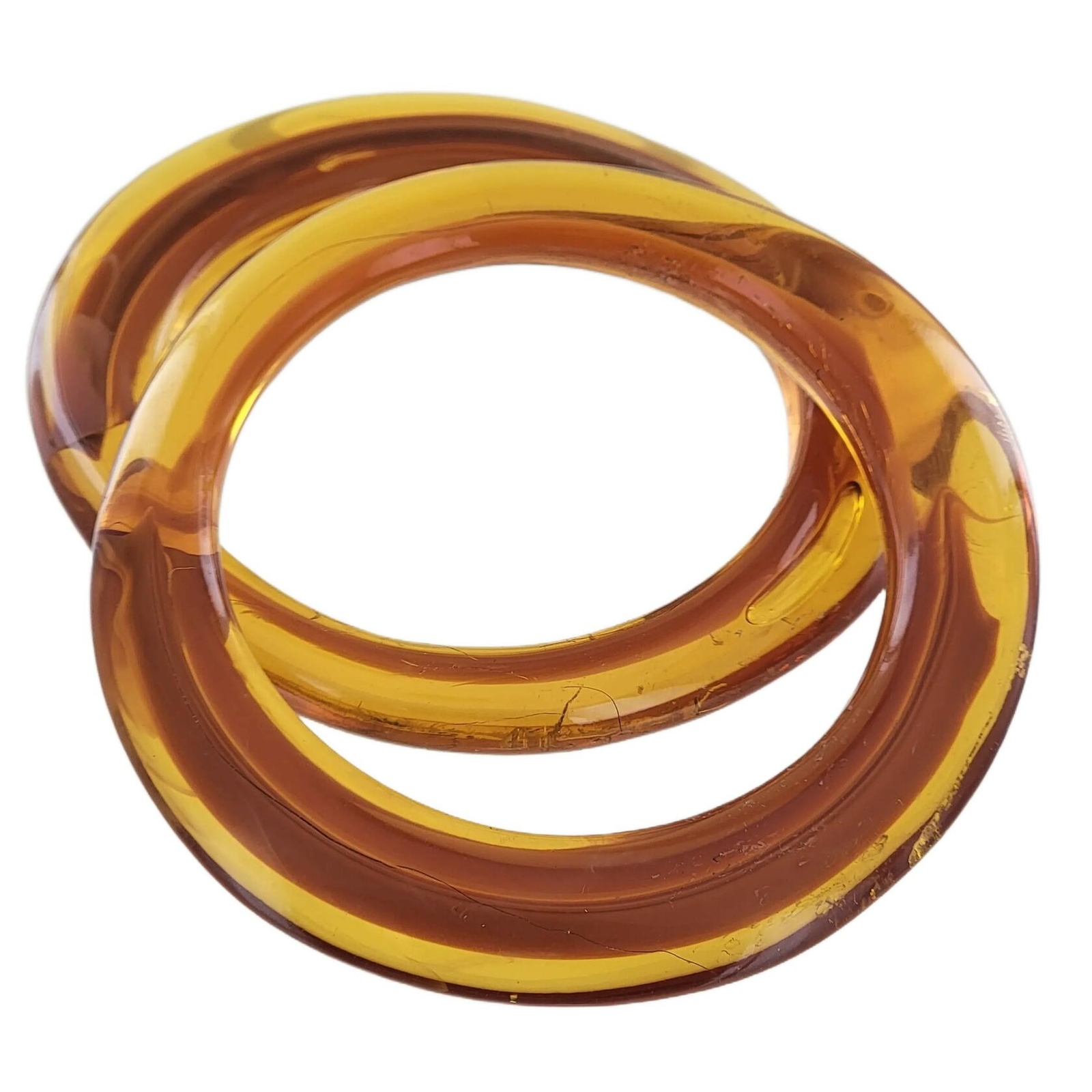 Set Of 2 Organic Asymmetrical Design Amber Topaz Brown Bangle Bracelets Womens