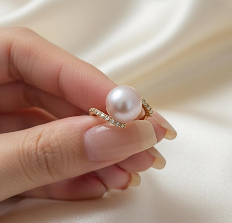 Pearl Ring, Brass Gold Alloy ,Blue Gemstone Ring ,Women Gift for her