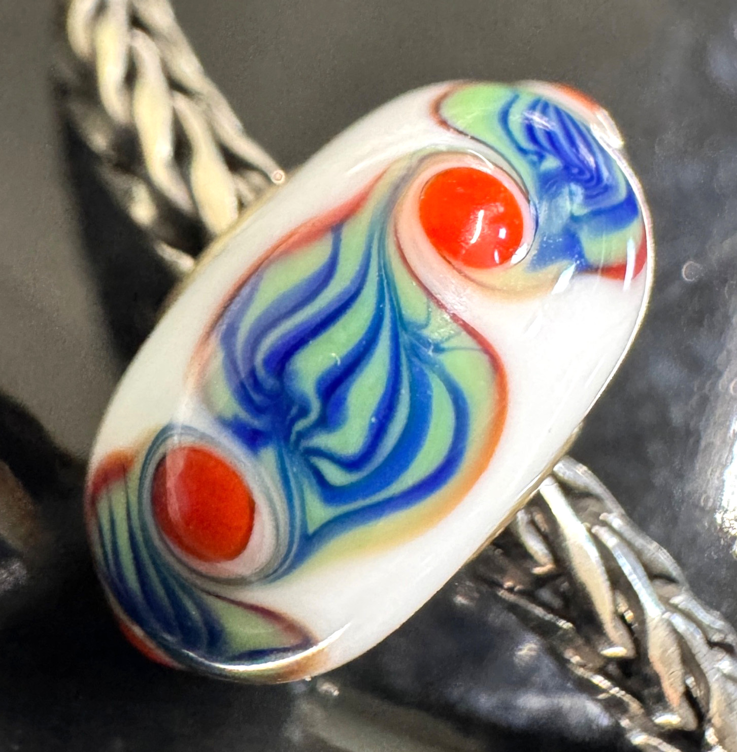 TROLLBEADS OOAK Beautiful UniqueOpaque white base bead