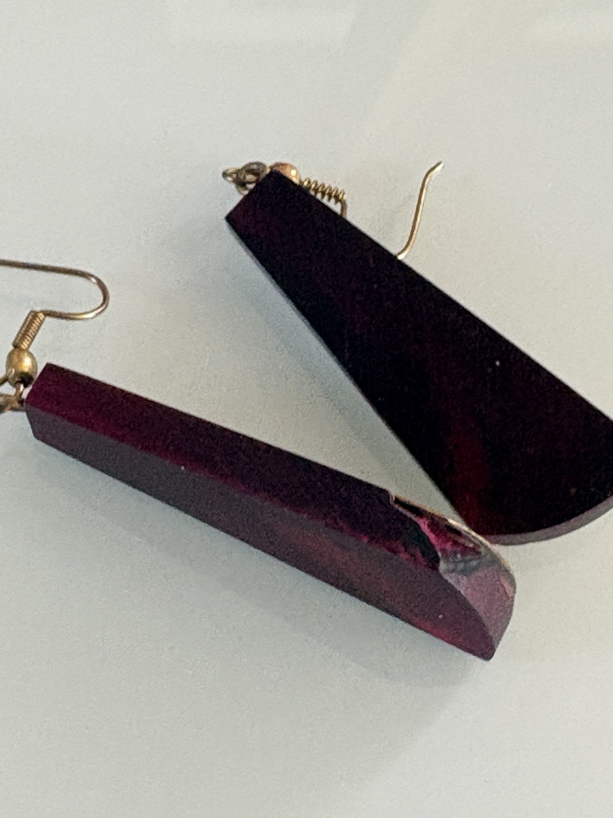 Egyptian Handmade Dark Red Earrings Brass Tips Long Design 2″