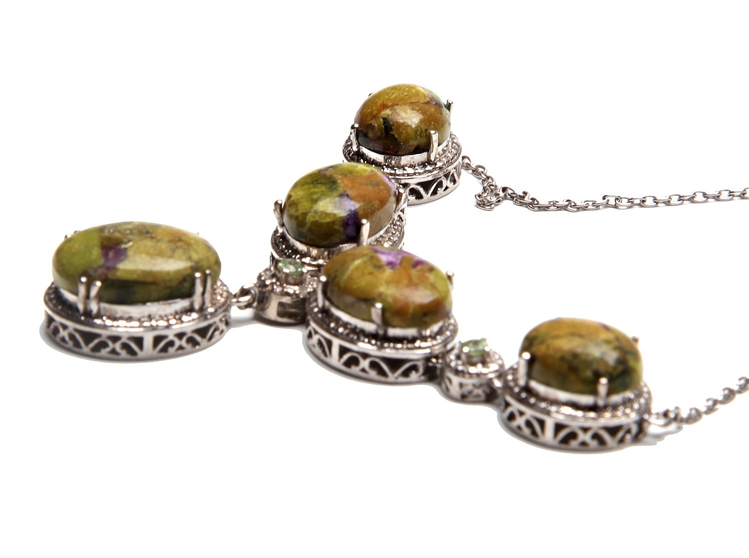 Tasmanian Stichtite 5 Stones Necklace In Sterling Silver 925 Fashion STS 8″
