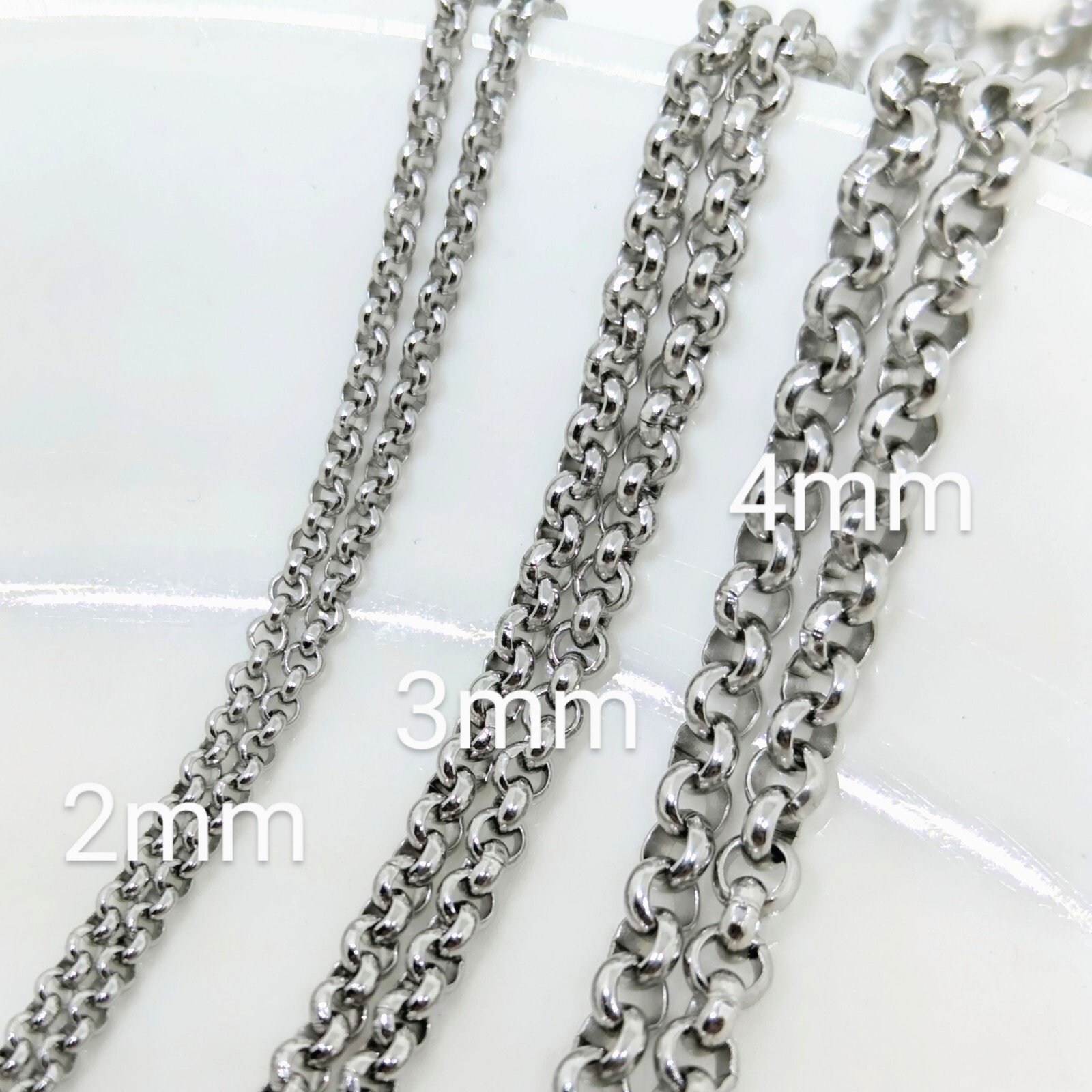 stainless steel Round o link chain necklace 2mm 3mm or 4mm 24 inch silver tone