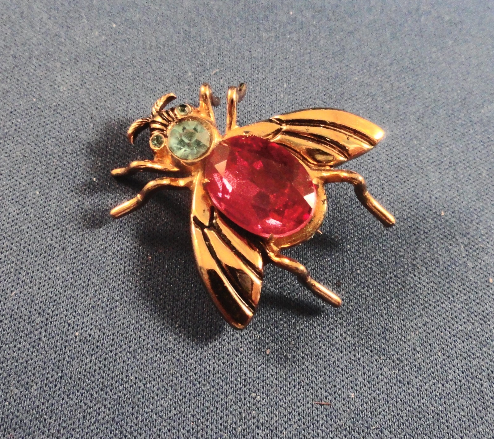 Vintage Goldtone Turquoise & Ruby Gemstone Pin / Brooch @ 1 1/4″ X 1 3/4″ Cora
