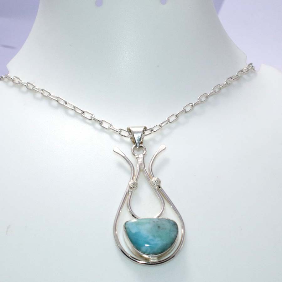 Outstanding Larimar 925 Silver Plated Necklace 17″ Under 20 Dollar Gift JW