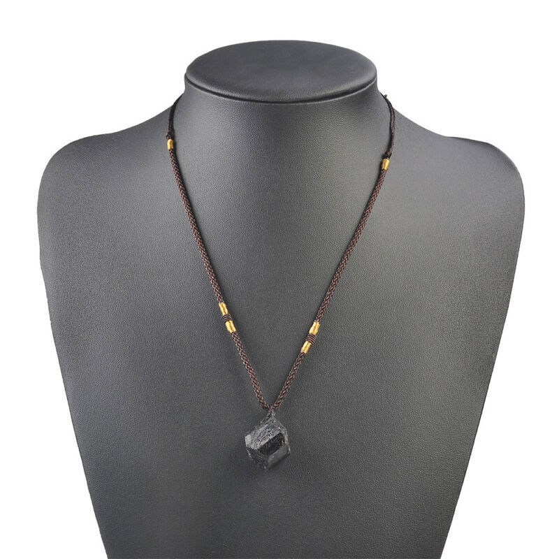 Women Men Black Natural Tourmaline Stone Pendant Necklace Crystal Gem Specimen