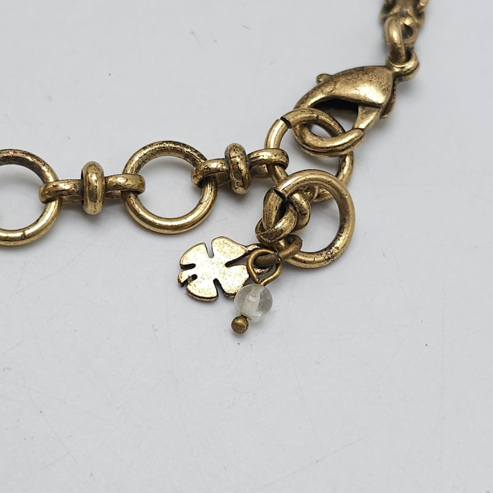 Green Beaded Statement Necklace With Gold Chain & Clover Charm By Lucky Brand