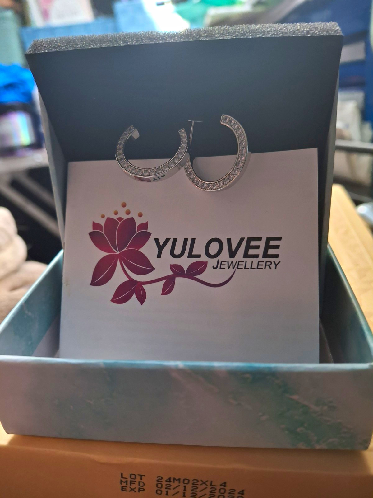 YULOVEE Silver Tone Rhinestone Crystal Hoop Earrings, Butterfly Back