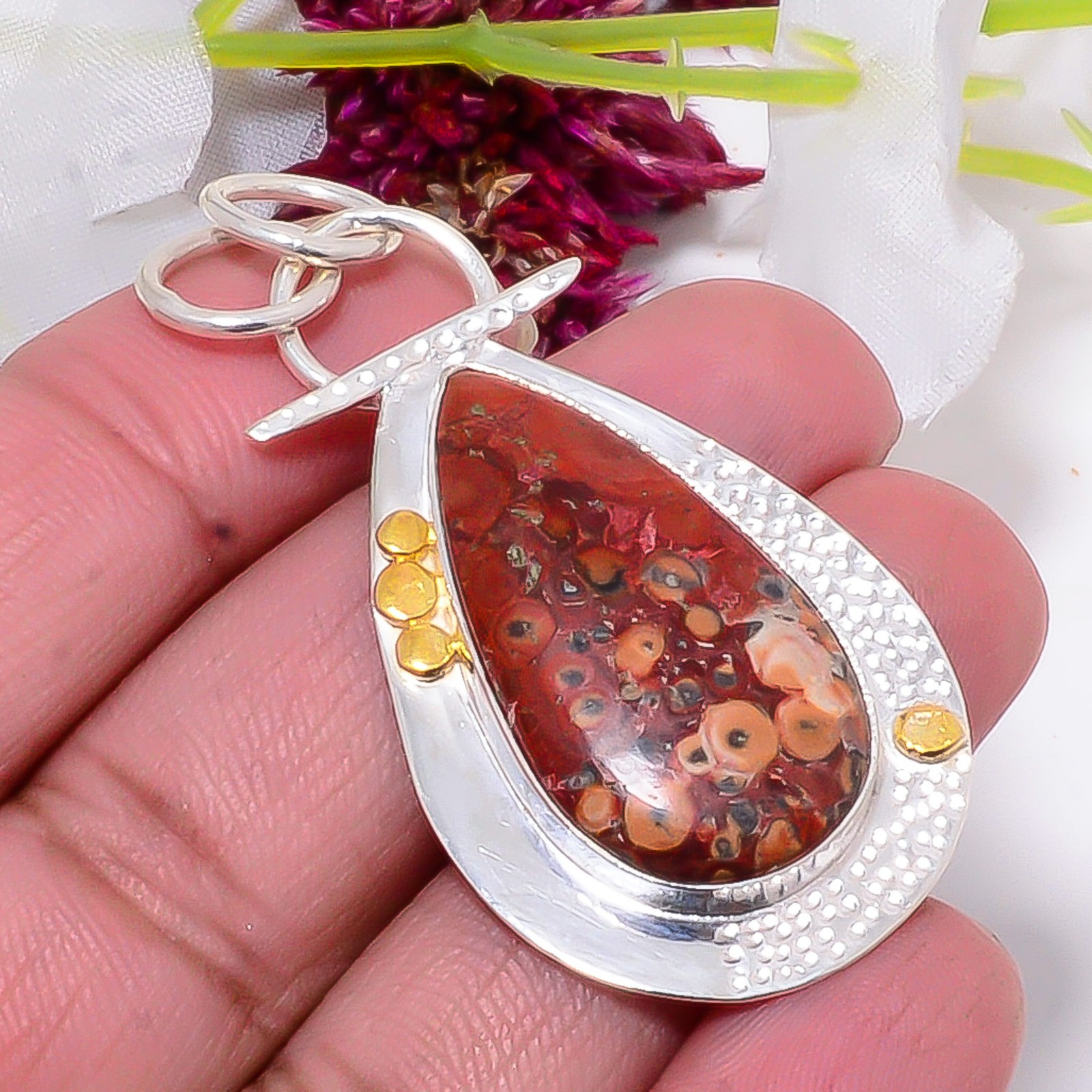 Cherry Creek Jasper – Australia 925 Sterling Silver Two Tone Pendant 2.03″ sku11