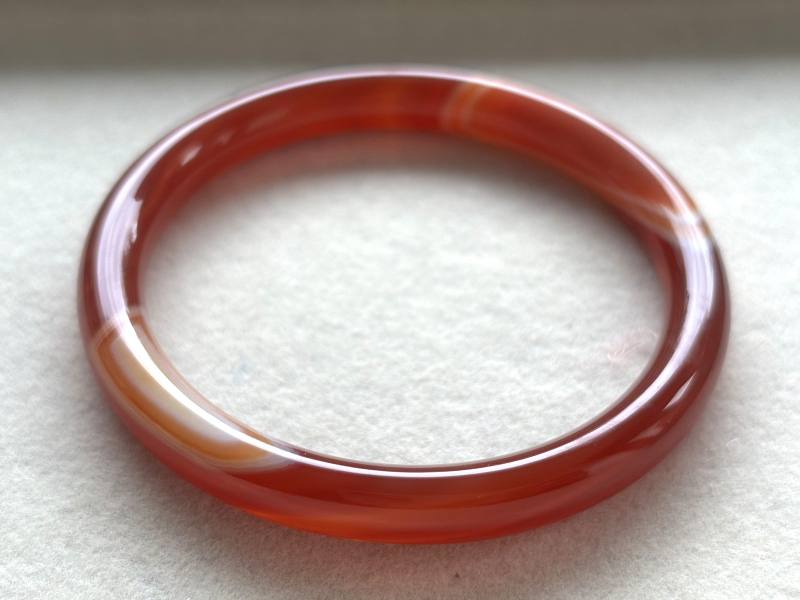 55mm Carnelian Red Agate Bangle Full Round with White Cloud Accent