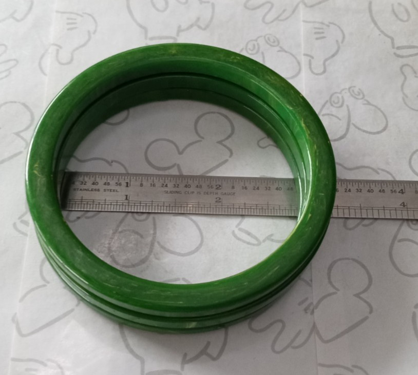 3 Green Marbled Swirled Bangle Bracelets Vintage Flat Edge Round Stackable