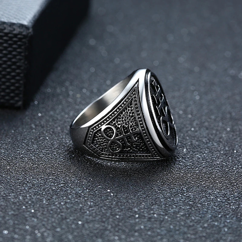 Sigil of Lucifer Devil Seal Satan Stamp Ring Men Stainless Steel Punk Signet Ban