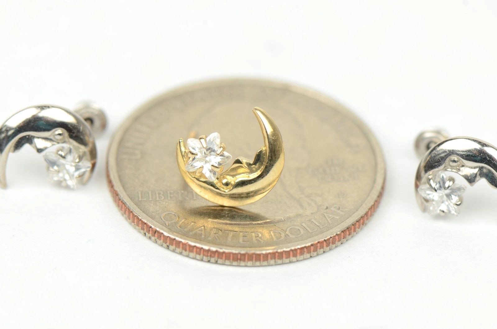14k Yellow Gold Moon and Star Stud Earrings