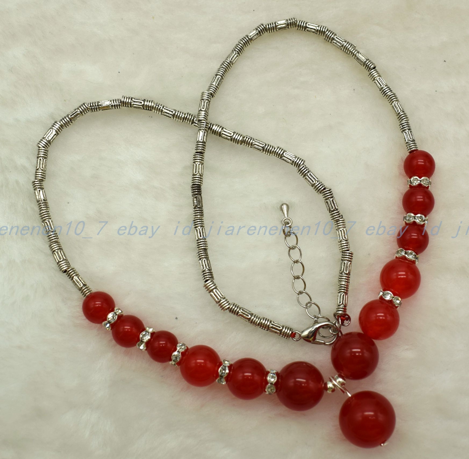 Elegant 6-12mm Red Jade Gemstone Round Beads Bracelet Necklace 18-32/7.5 In