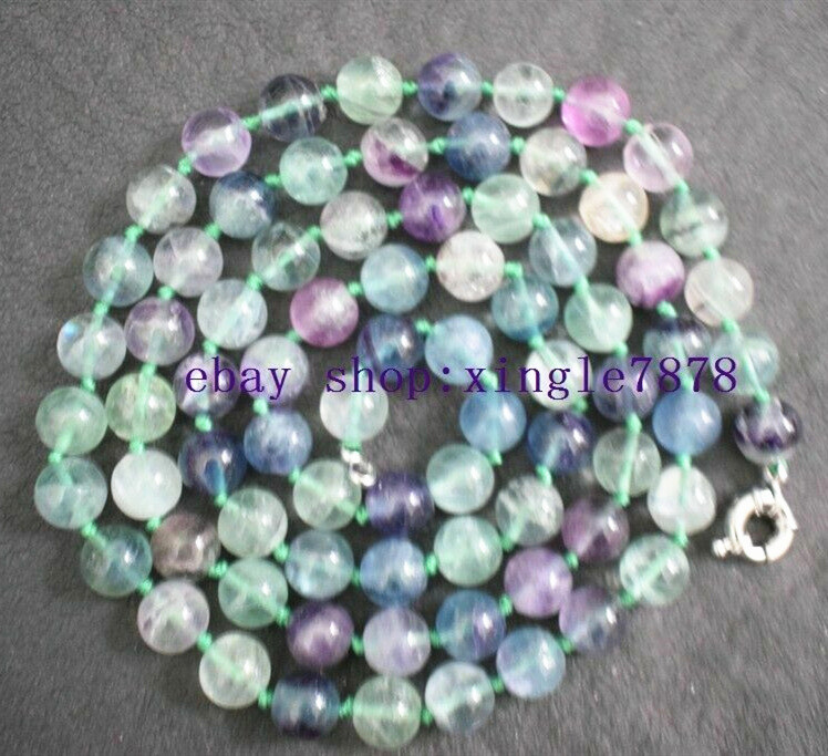 Long 18-36 Inch 10mm Multicolor Fluorite Round Gemstone Beads Necklace AAA+
