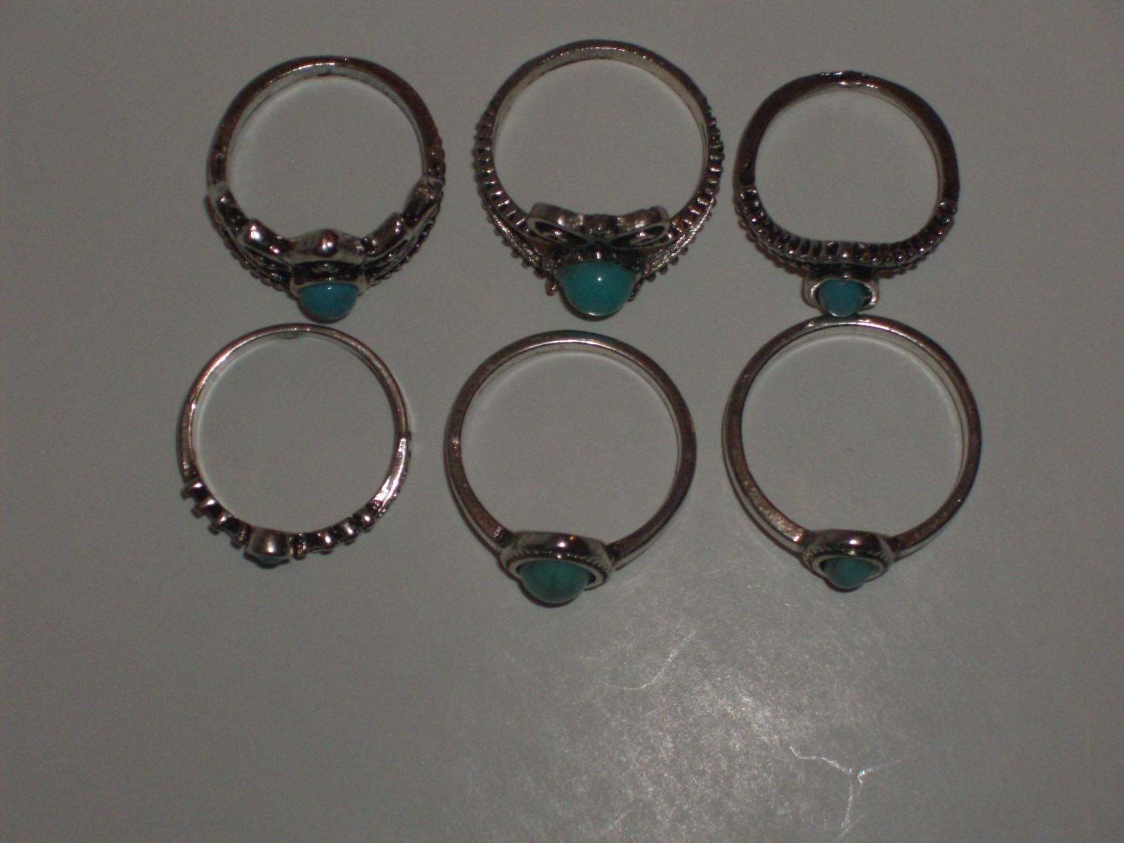 6 Pc Silvertone Blue Faux Stone Variety Ring Lot-Sizes 5, 5.5, 6, 7, 7.5 & 8